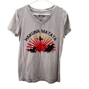 Disney Lion King T Shirt Hakuna Matata size L V Neck Gray Short Sleeve